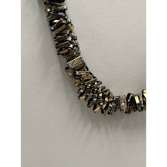 J. Crew Mixed Metal Hematite Crystal Layered Stacked Square Beads Snake Necklace - Picture 9 of 10